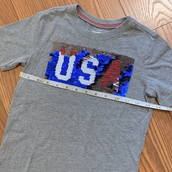 Oshkosh B’gosh gray USA flip sequins kids top short sleeve T-Shirt size 7 - Picture 4 of 11